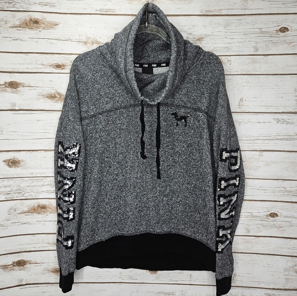 Pink Victoria Secret Cowl Neck Drawstring Bling Logo Sweater Small - Picture 5 of 7